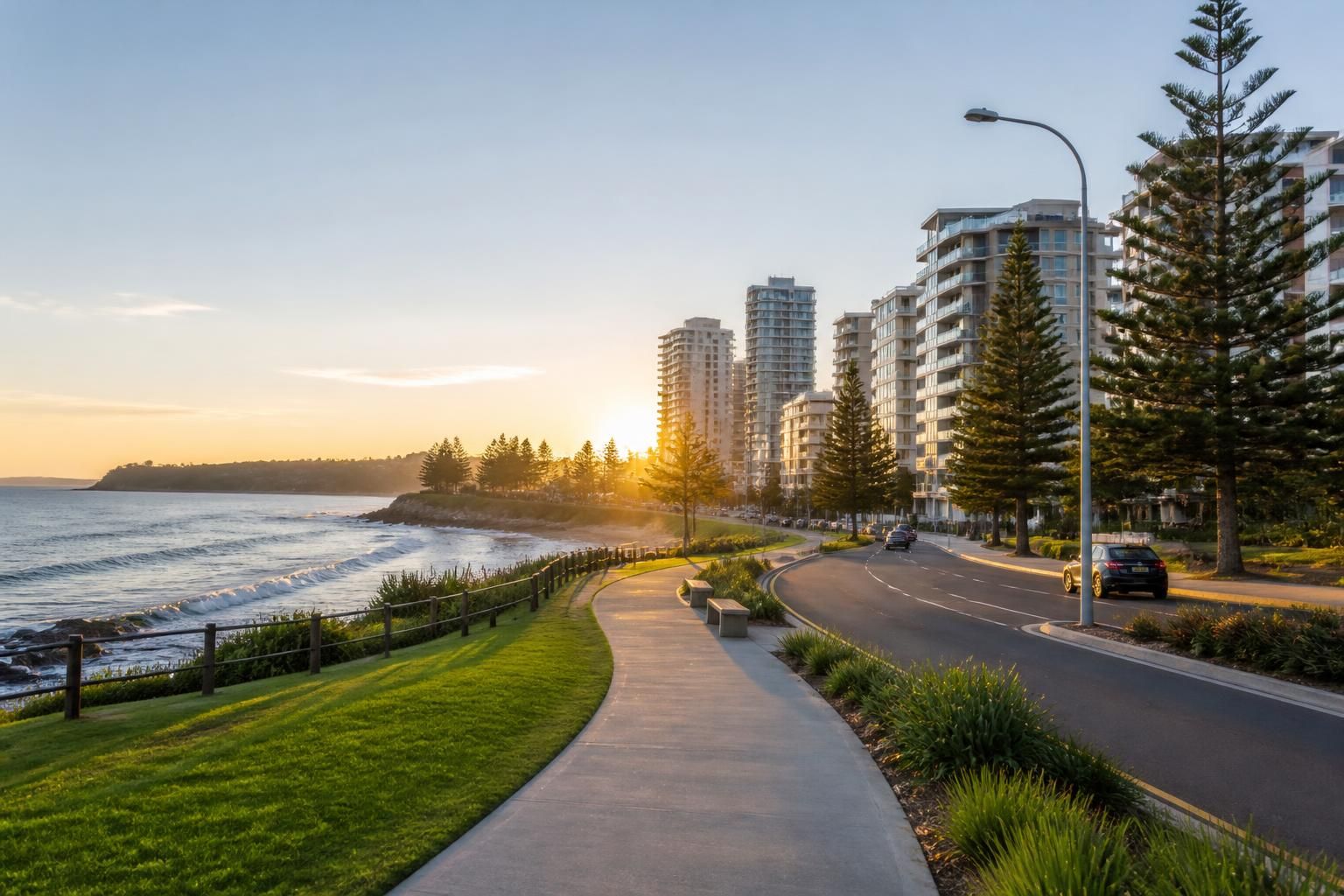 Wollongong coastal city scene with modern buildings
